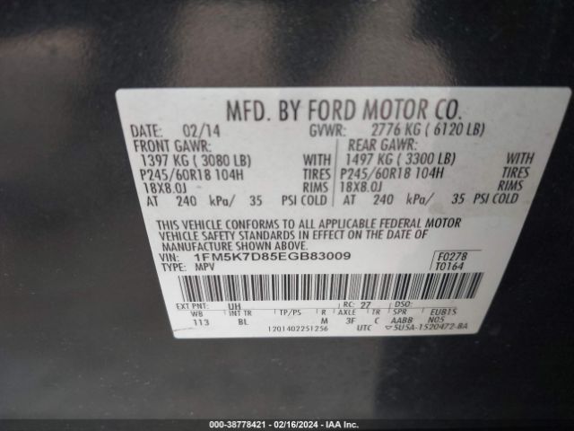 Photo 8 VIN: 1FM5K7D85EGB83009 - FORD EXPLORER 