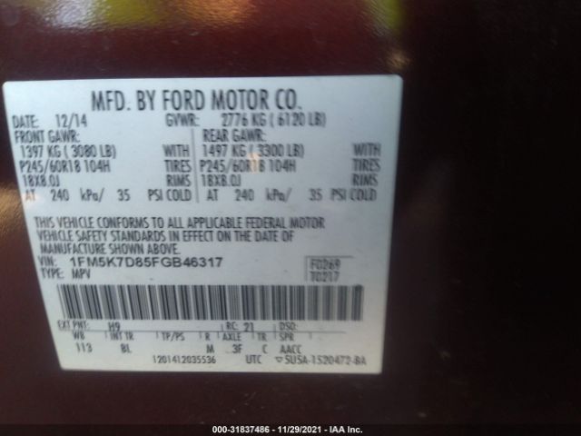 Photo 8 VIN: 1FM5K7D85FGB46317 - FORD EXPLORER 