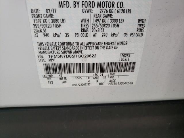 Photo 9 VIN: 1FM5K7D85HGC29622 - FORD EXPLORER X 