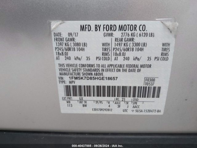 Photo 8 VIN: 1FM5K7D85HGE18657 - FORD EXPLORER 