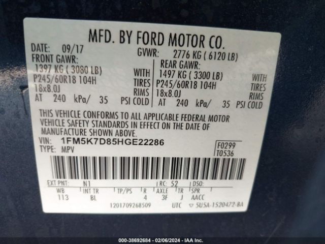 Photo 8 VIN: 1FM5K7D85HGE22286 - FORD EXPLORER 