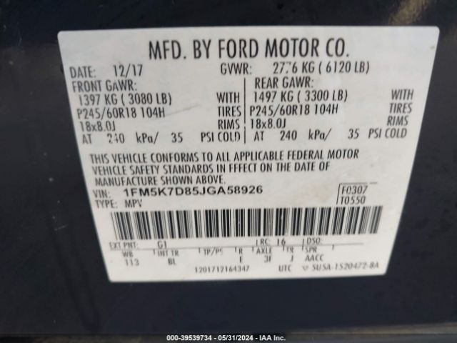 Photo 8 VIN: 1FM5K7D85JGA58926 - FORD EXPLORER 