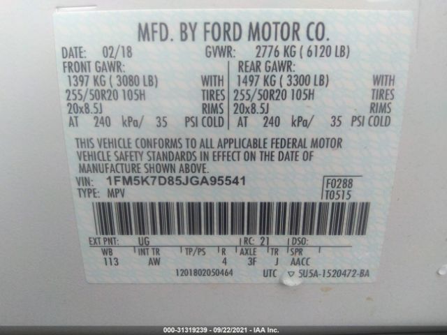 Photo 8 VIN: 1FM5K7D85JGA95541 - FORD EXPLORER 