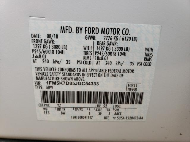 Photo 9 VIN: 1FM5K7D85JGC54333 - FORD EXPLORER X 