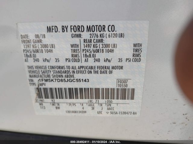 Photo 8 VIN: 1FM5K7D85JGC55143 - FORD EXPLORER 