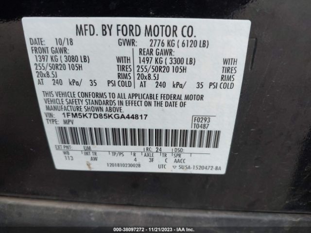 Photo 8 VIN: 1FM5K7D85KGA44817 - FORD EXPLORER 