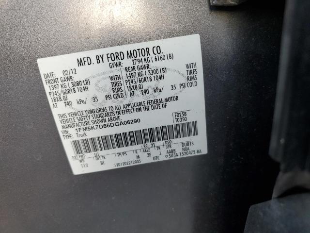 Photo 12 VIN: 1FM5K7D86DGA06290 - FORD EXP XLT 