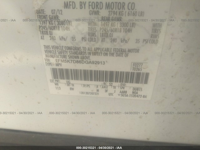 Photo 8 VIN: 1FM5K7D86DGA92913 - FORD EXPLORER 