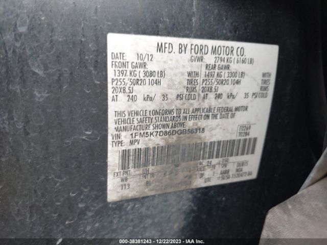 Photo 8 VIN: 1FM5K7D86DGB56318 - FORD EXPLORER 