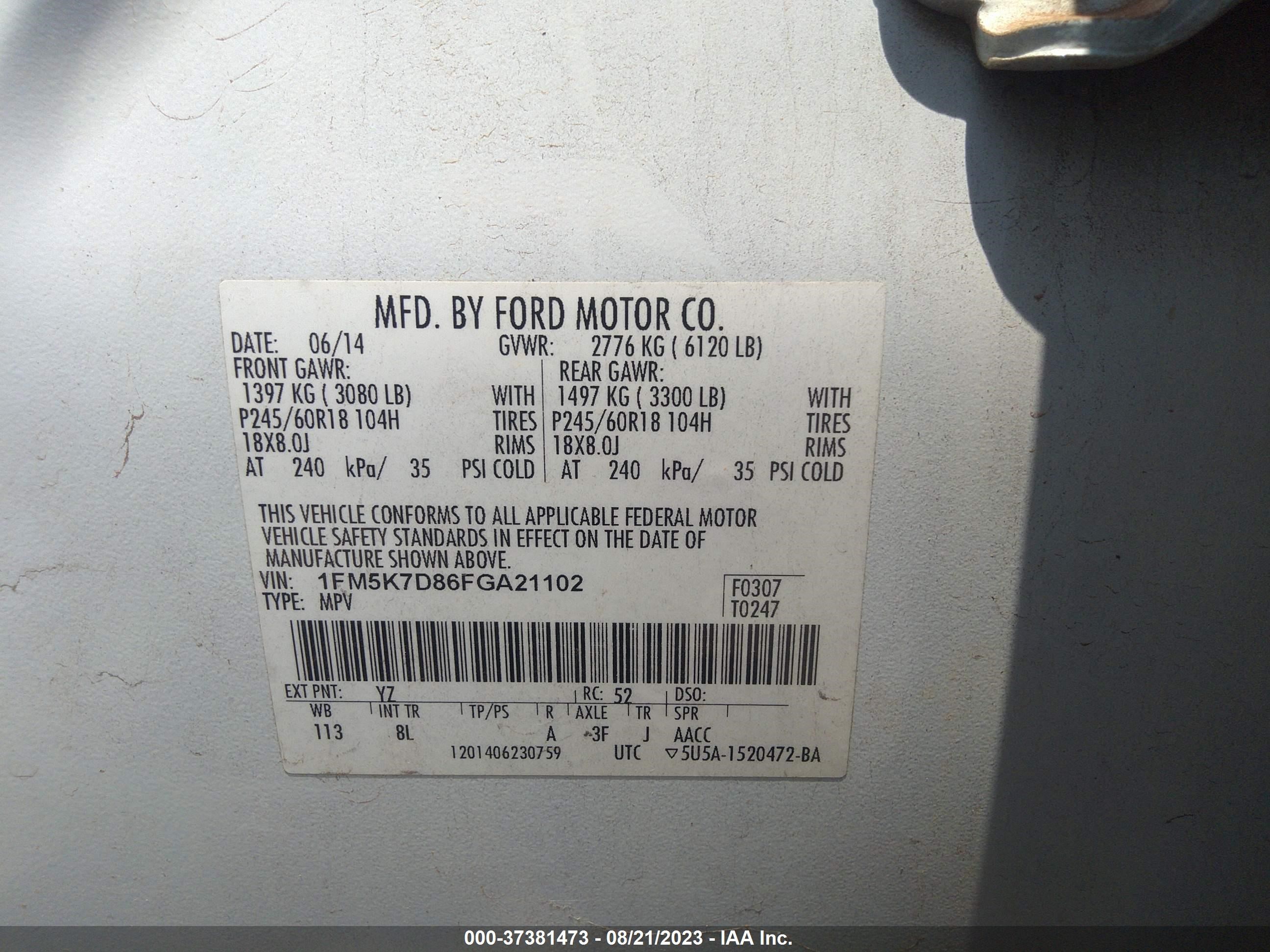 Photo 8 VIN: 1FM5K7D86FGA21102 - FORD EXPLORER 