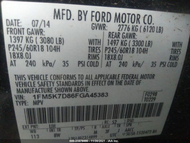 Photo 8 VIN: 1FM5K7D86FGA45383 - FORD EXPLORER 