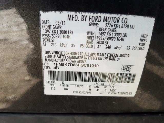 Photo 9 VIN: 1FM5K7D86FGC61010 - FORD EXPLORER X 