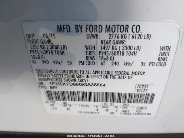 Photo 8 VIN: 1FM5K7D86GGA38564 - FORD EXPLORER 