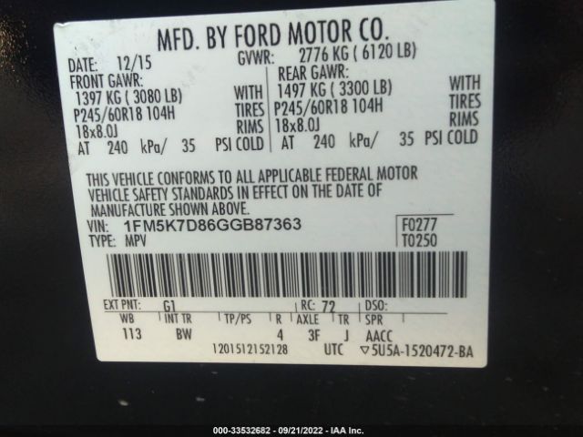 Photo 8 VIN: 1FM5K7D86GGB87363 - FORD EXPLORER 