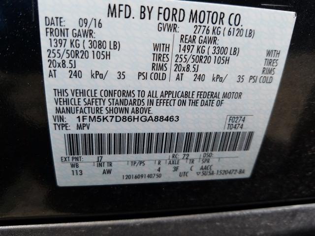 Photo 9 VIN: 1FM5K7D86HGA88463 - FORD EXPLORER X 