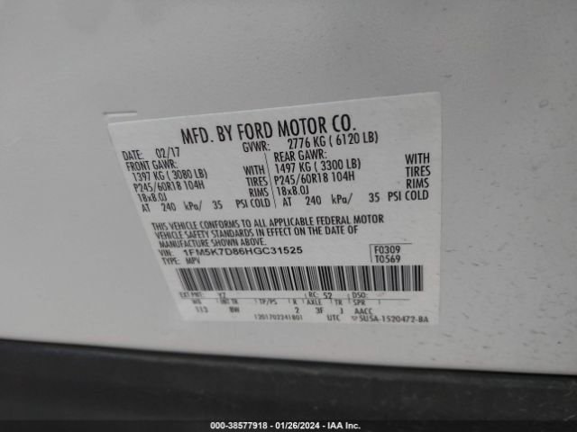 Photo 8 VIN: 1FM5K7D86HGC31525 - FORD EXPLORER 