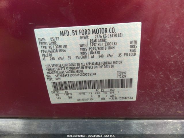 Photo 8 VIN: 1FM5K7D86HGD03209 - FORD EXPLORER 