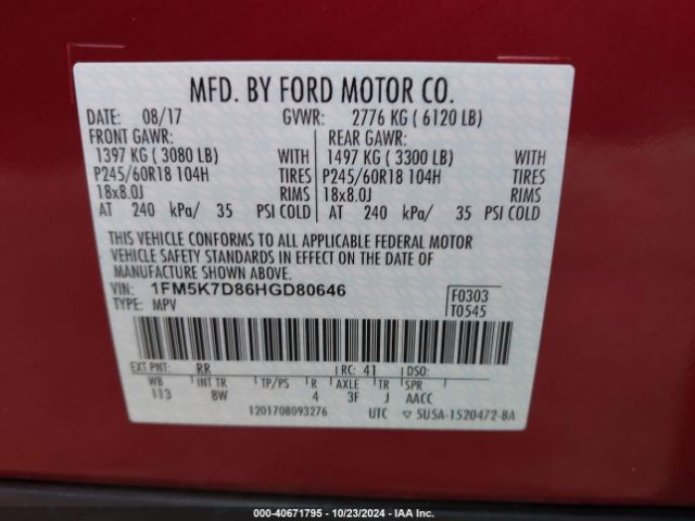 Photo 8 VIN: 1FM5K7D86HGD80646 - FORD EXPLORER 