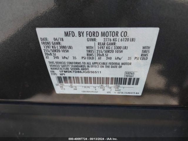 Photo 8 VIN: 1FM5K7D86JGB56511 - FORD EXPLORER 