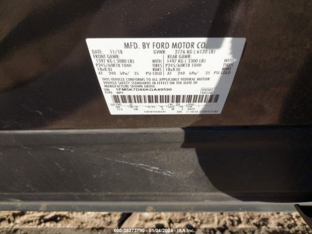 Photo 8 VIN: 1FM5K7D86KGA49590 - FORD EXPLORER 