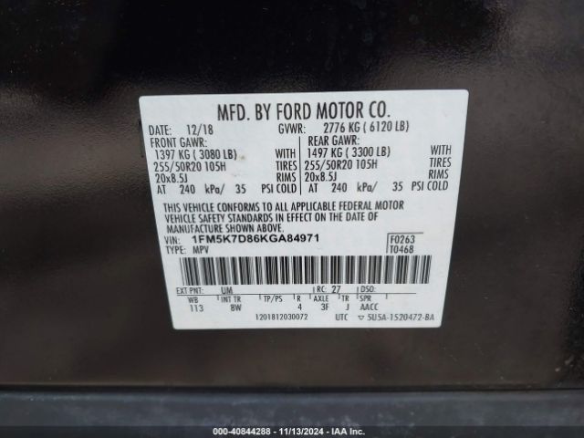 Photo 8 VIN: 1FM5K7D86KGA84971 - FORD EXPLORER 