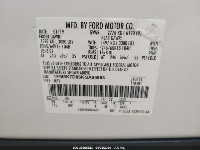 Photo 8 VIN: 1FM5K7D86KGA95968 - FORD EXPLORER 