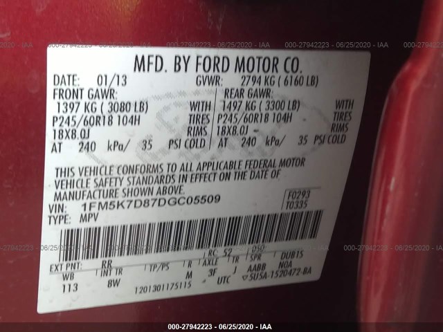 Photo 8 VIN: 1FM5K7D87DGC05509 - FORD EXPLORER 