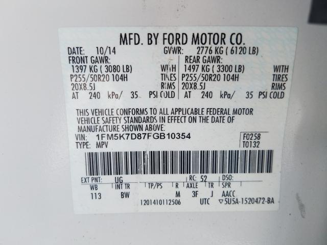 Photo 9 VIN: 1FM5K7D87FGB10354 - FORD EXPLORER X 