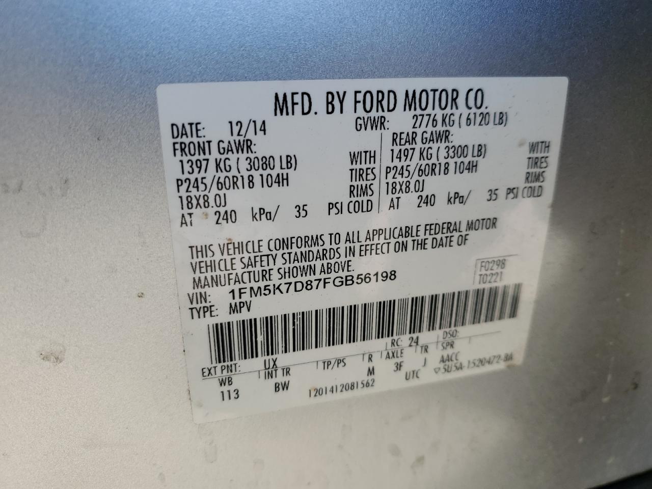 Photo 12 VIN: 1FM5K7D87FGB56198 - FORD EXPLORER 