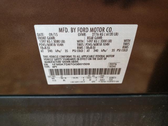 Photo 9 VIN: 1FM5K7D87GGB01509 - FORD EXPLORER X 