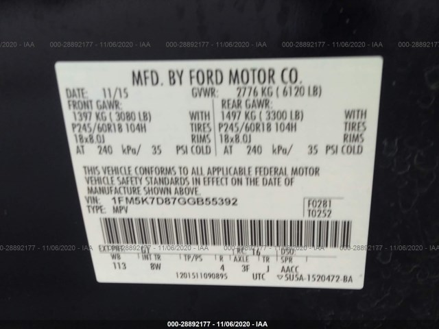 Photo 8 VIN: 1FM5K7D87GGB55392 - FORD EXPLORER 