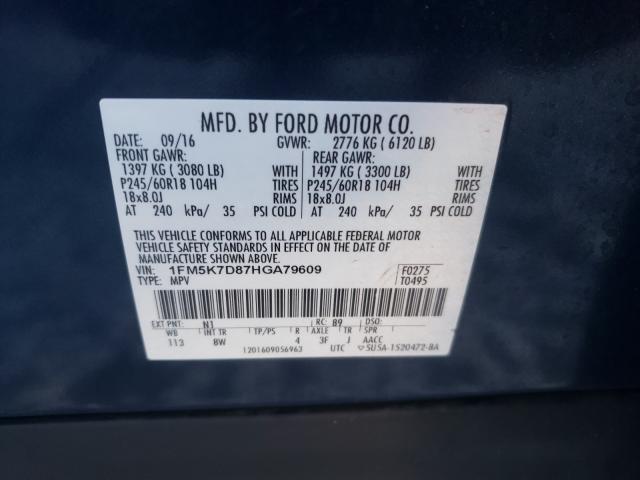 Photo 9 VIN: 1FM5K7D87HGA79609 - FORD EXPLORER X 