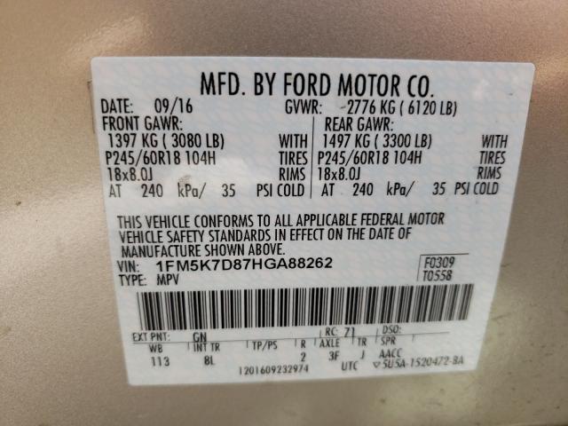 Photo 9 VIN: 1FM5K7D87HGA88262 - FORD EXPLORER X 