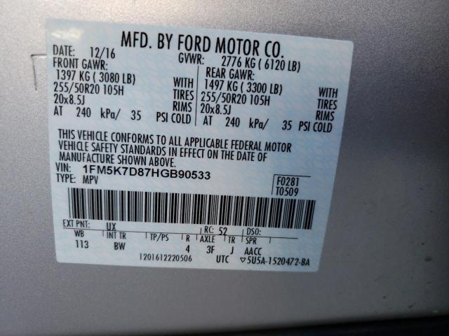 Photo 9 VIN: 1FM5K7D87HGB90533 - FORD EXPLORER X 