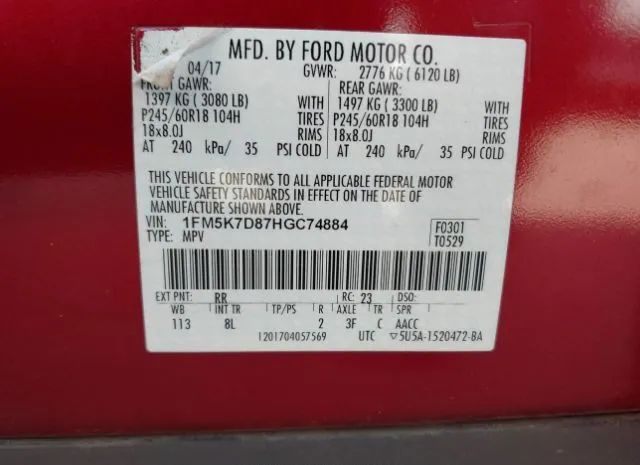 Photo 8 VIN: 1FM5K7D87HGC74884 - FORD EXPLORER 