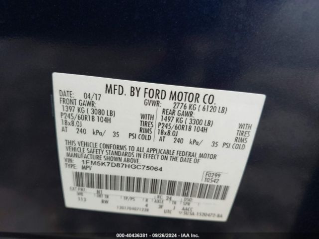 Photo 8 VIN: 1FM5K7D87HGC75064 - FORD EXPLORER 