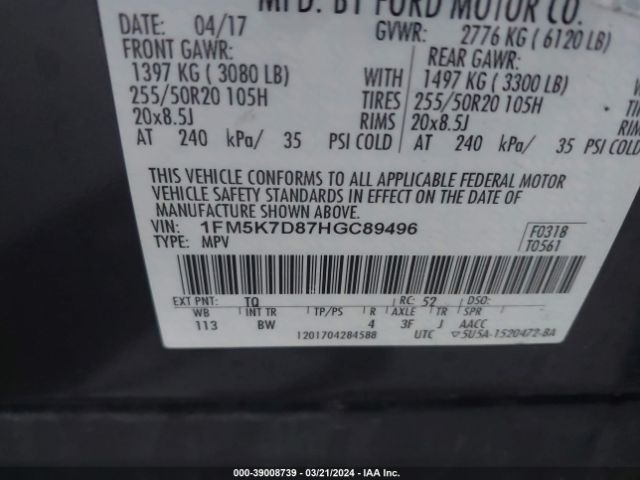 Photo 8 VIN: 1FM5K7D87HGC89496 - FORD EXPLORER 