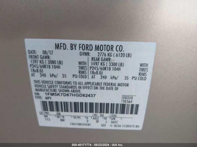 Photo 8 VIN: 1FM5K7D87HGD82437 - FORD EXPLORER 