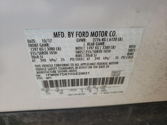 Photo 9 VIN: 1FM5K7D87HGE29031 - FORD EXPLORER X 