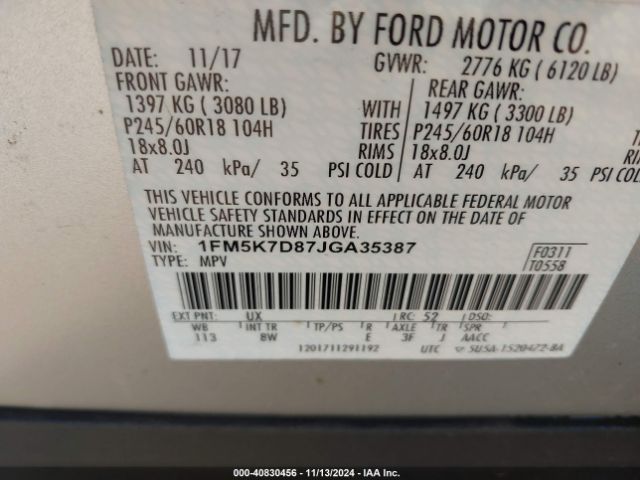 Photo 8 VIN: 1FM5K7D87JGA35387 - FORD EXPLORER 