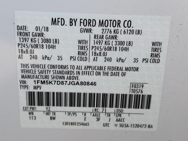 Photo 9 VIN: 1FM5K7D87JGA80846 - FORD EXPLORER X 