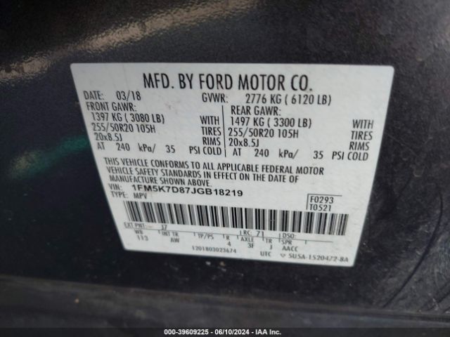 Photo 8 VIN: 1FM5K7D87JGB18219 - FORD EXPLORER 