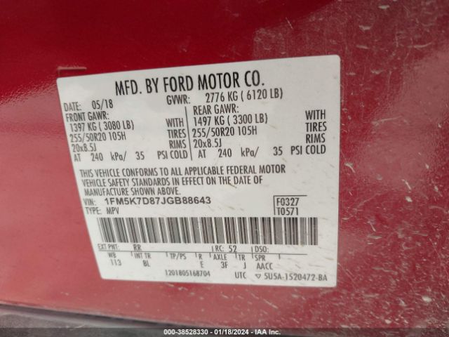 Photo 8 VIN: 1FM5K7D87JGB88643 - FORD EXPLORER 