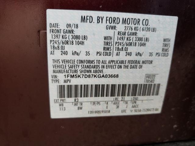 Photo 12 VIN: 1FM5K7D87KGA03668 - FORD EXPLORER X 