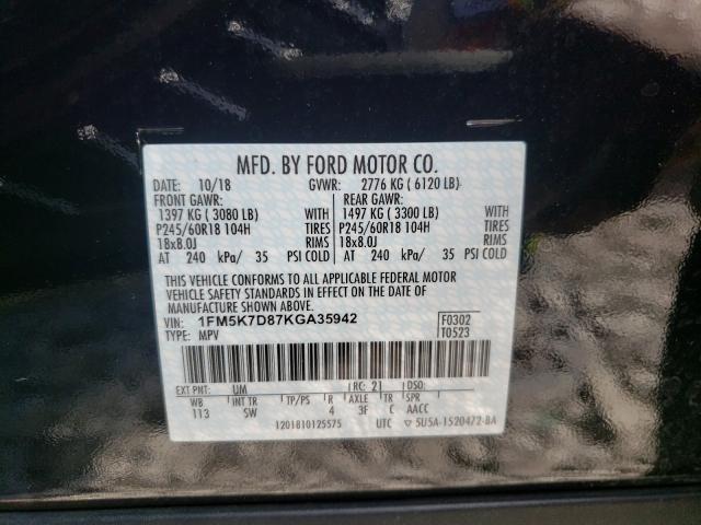 Photo 9 VIN: 1FM5K7D87KGA35942 - FORD EXPLORER X 