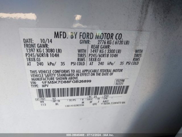 Photo 8 VIN: 1FM5K7D88FGB26899 - FORD EXPLORER 