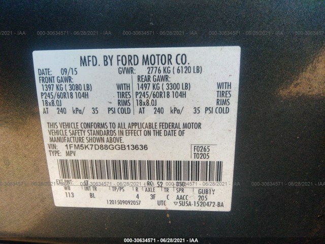 Photo 8 VIN: 1FM5K7D88GGB13636 - FORD EXPLORER 