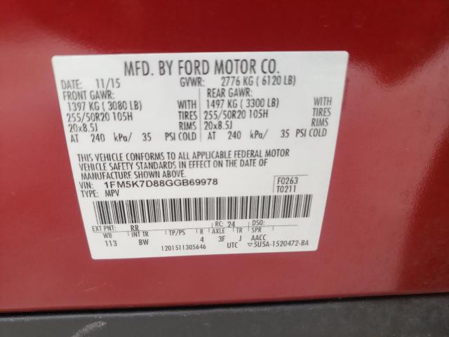 Photo 9 VIN: 1FM5K7D88GGB69978 - FORD EXPLORER X 