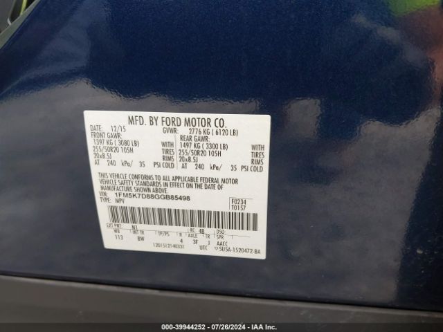 Photo 8 VIN: 1FM5K7D88GGB85498 - FORD EXPLORER 