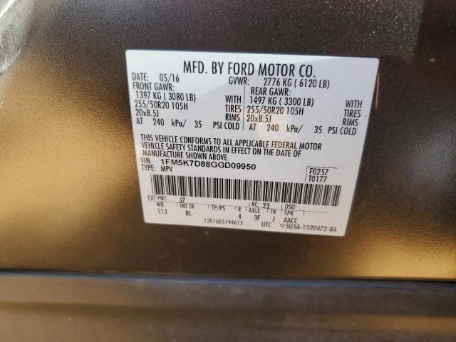 Photo 9 VIN: 1FM5K7D88GGD09950 - FORD EXPLORER X 